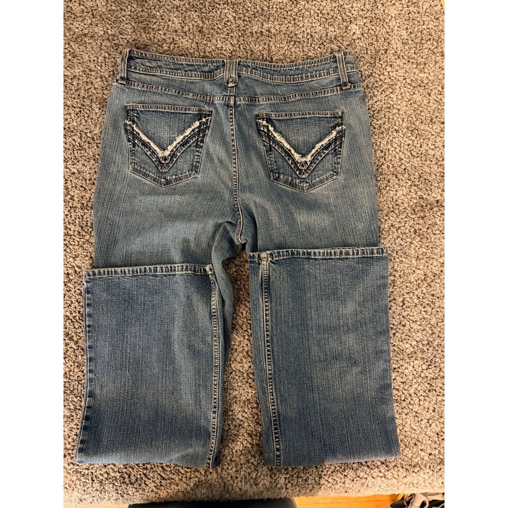 French Cuff Jeans 12 Blue Distressed V-Pocket Straight Leg Y2K Aesthetic